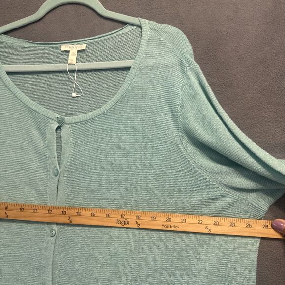 Eileen Fisher Button Front Cardigan Organic Linen Plus Size 2X Blue Coastal - Picture 6 of 6